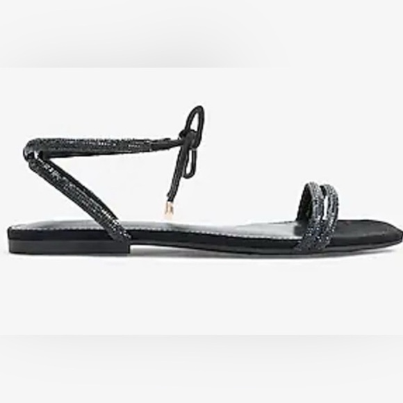 New Black Rhinestone Embellished Ankle Tie straps Sandals strappy flaps Size 8 - Picture 1 of 5